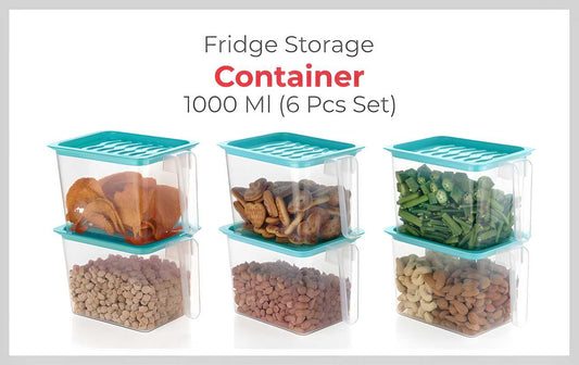 Fridge storage containers - jar Set Plastic Refrigerator Box with Handles  1000 ml (Pack of 6, Blue)