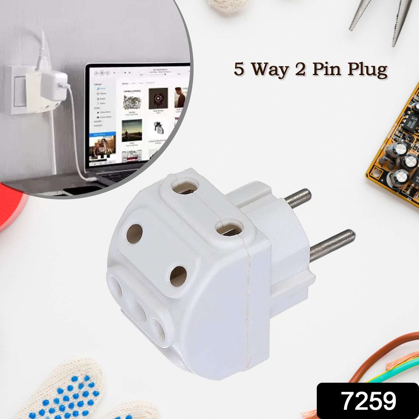 5-way 2 Pin Multi-plug Socket  Converter (1 Pc)