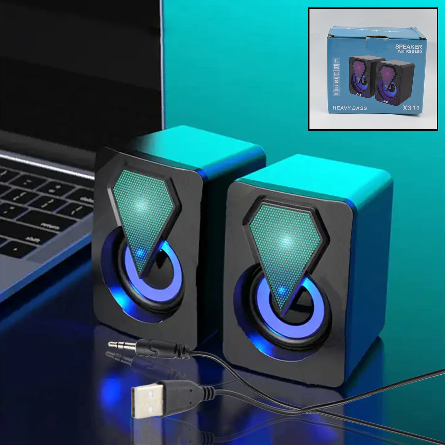 Rgb Desktop Speakers Plug And Play Usb Powered Speaker (2 Pc Set)